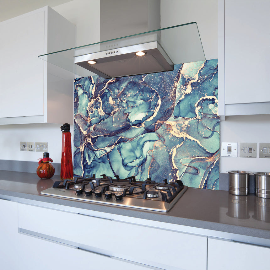 Blue Alcohol Ink Glass Splashback