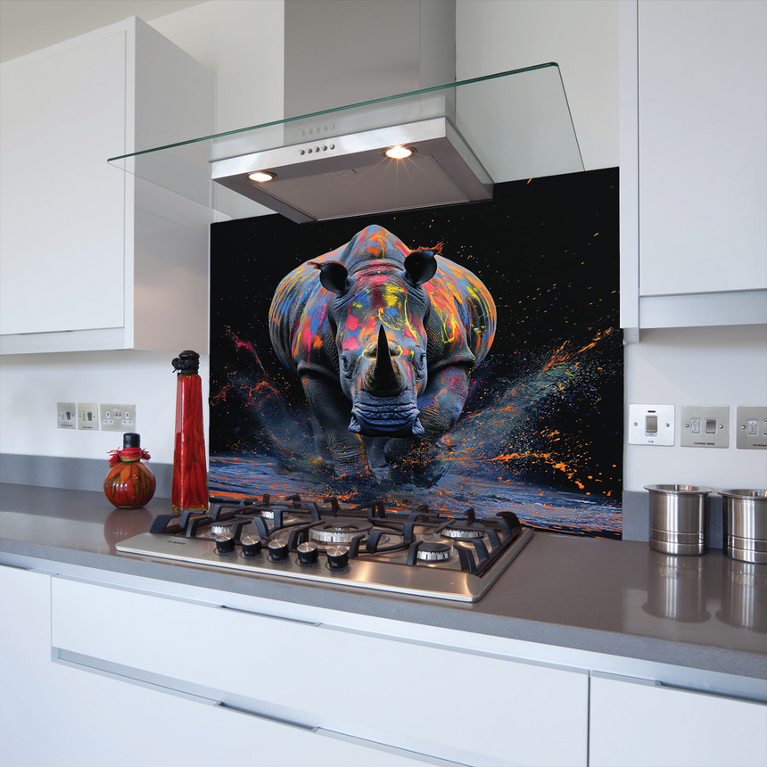Charging Rhino Toughened Glass Kitchen Splashback - Adhesive Included