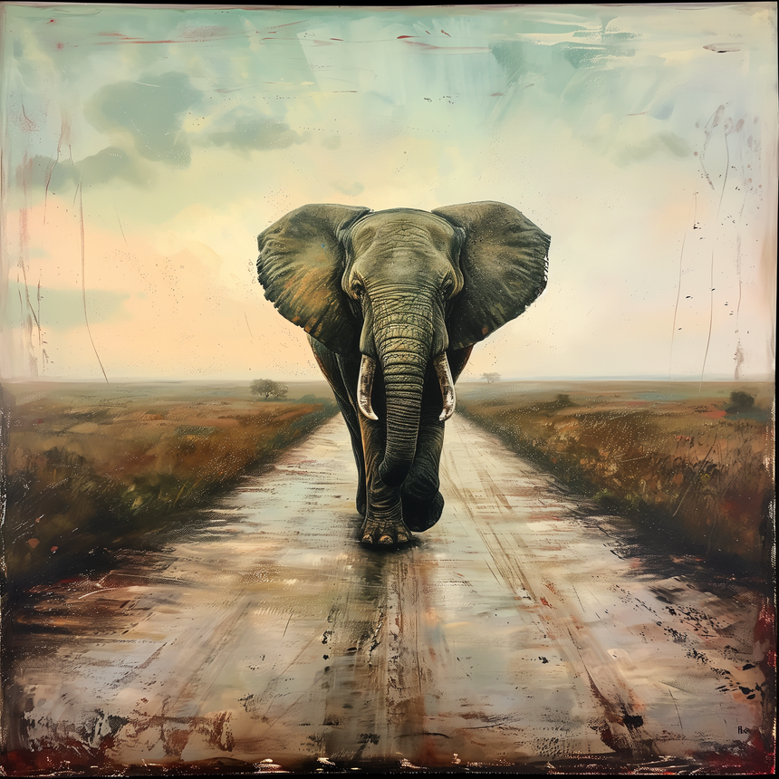 Elephant In The Road Toughened Glass Kitchen Splashback - Adhesive Included
