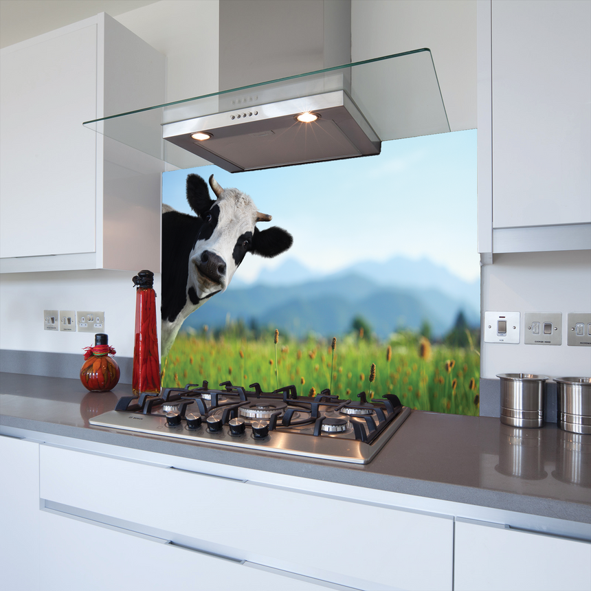 Watching Cow Toughened Glass Kitchen Splashback - Adhesive Included