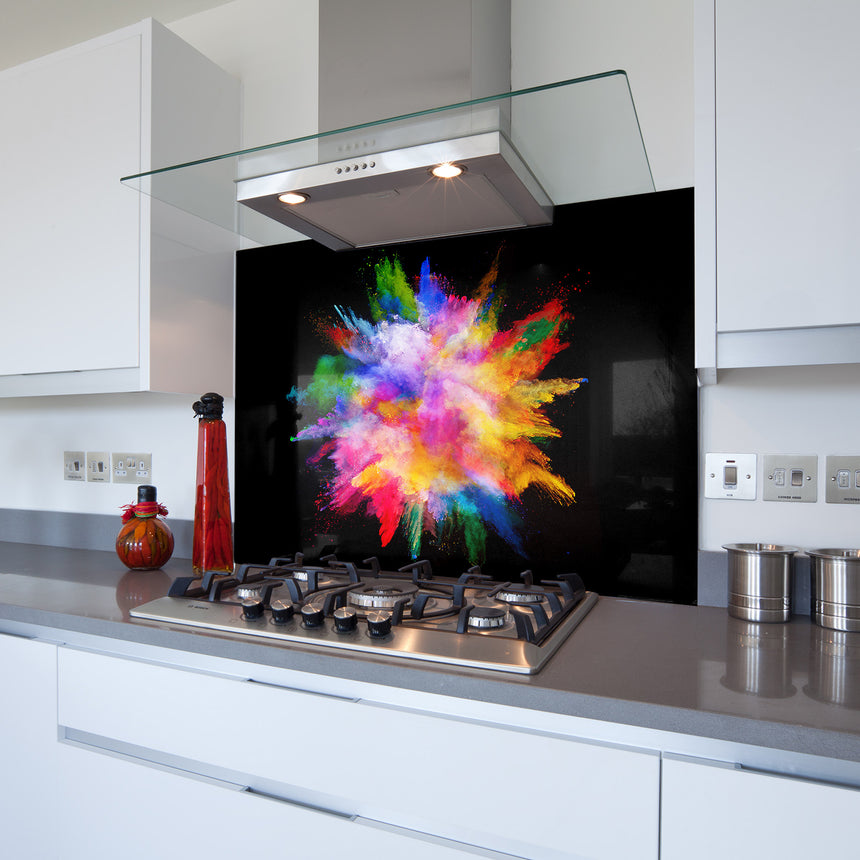 Powder Explosion Toughened Glass Kitchen Splashback - Adhesive Included