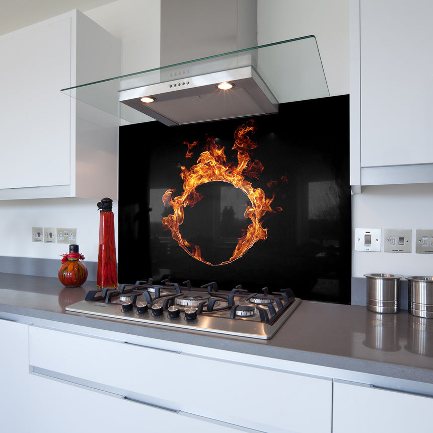 Ring of Fire Toughened Glass Kitchen Splashback - Adhesive Included