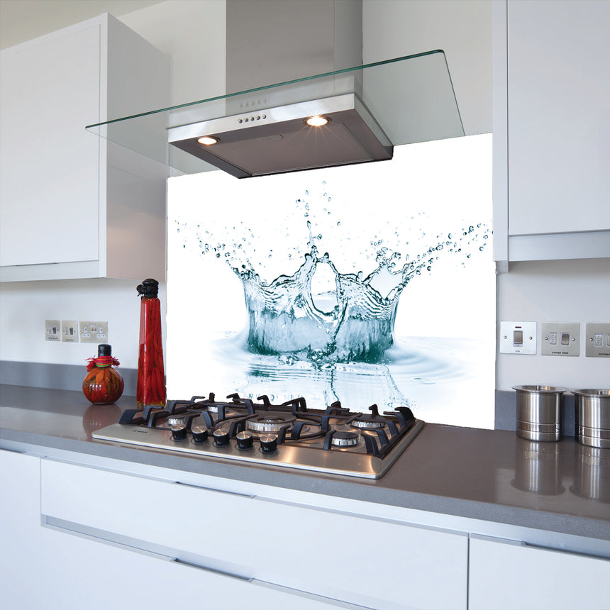 Water Splash II Toughened Glass Kitchen Splashback - Adhesive Included
