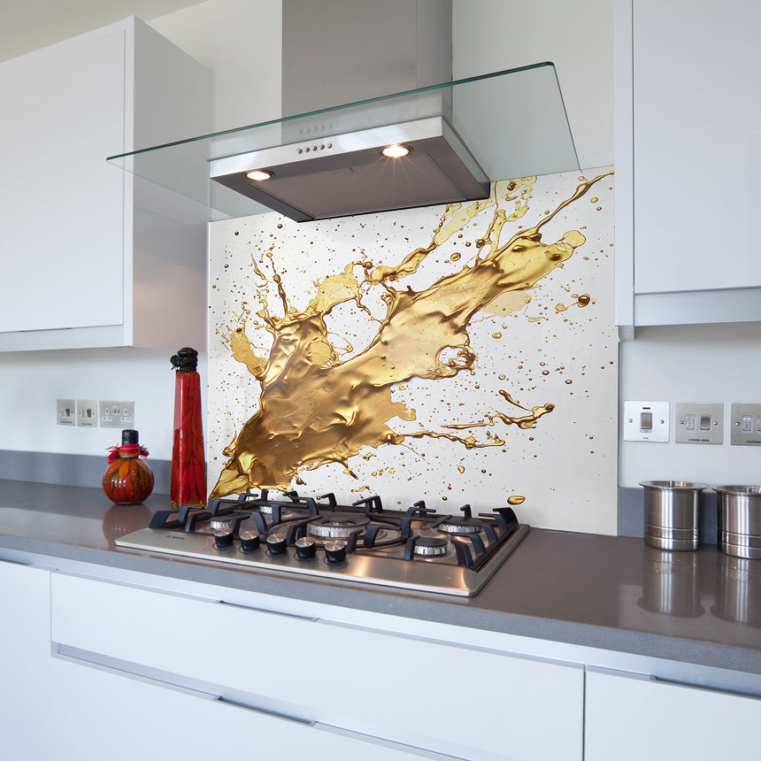 Gold Splash Toughened Glass Kitchen Splashback - Adhesive Included