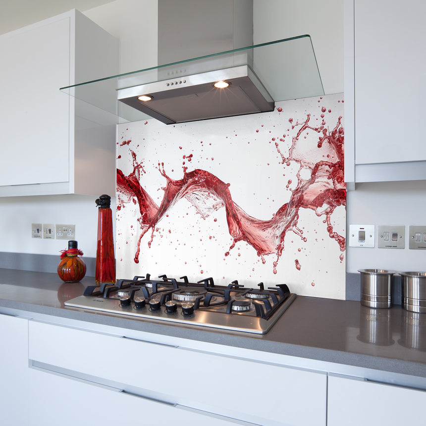 Red Ink Splash Toughened Glass Kitchen Splashback - Adhesive Included