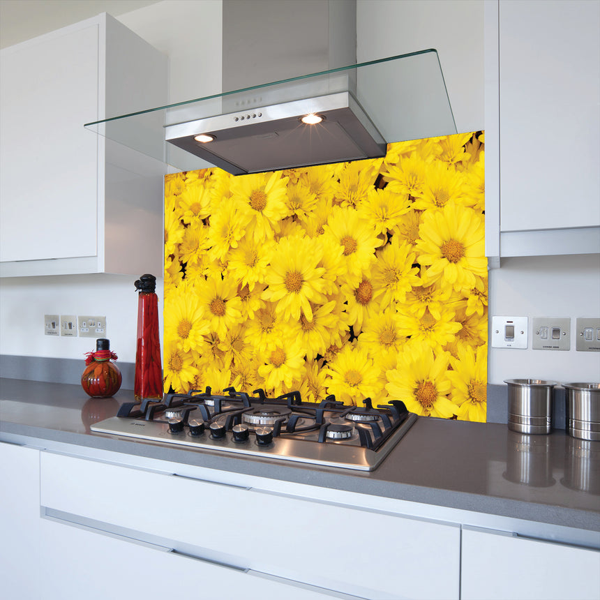 Yellow Daisy's Toughened Glass Kitchen Splashback - Adhesive Included