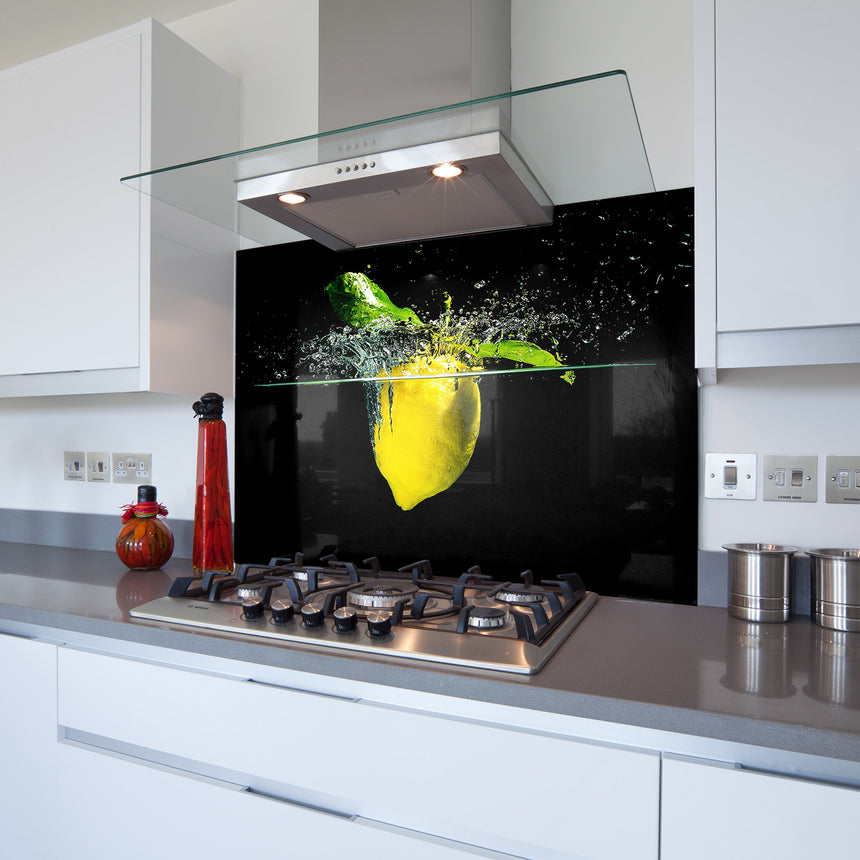 Lemon Toughened Glass Kitchen Splashback - Adhesive Included