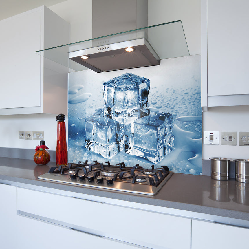 Ice Cubes Toughened Glass Kitchen Splashback - Adhesive Included