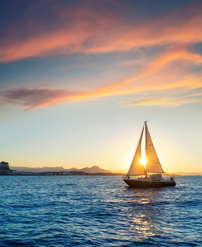 Yacht in Sunset Toughened Glass Kitchen Splashback - Adhesive Included
