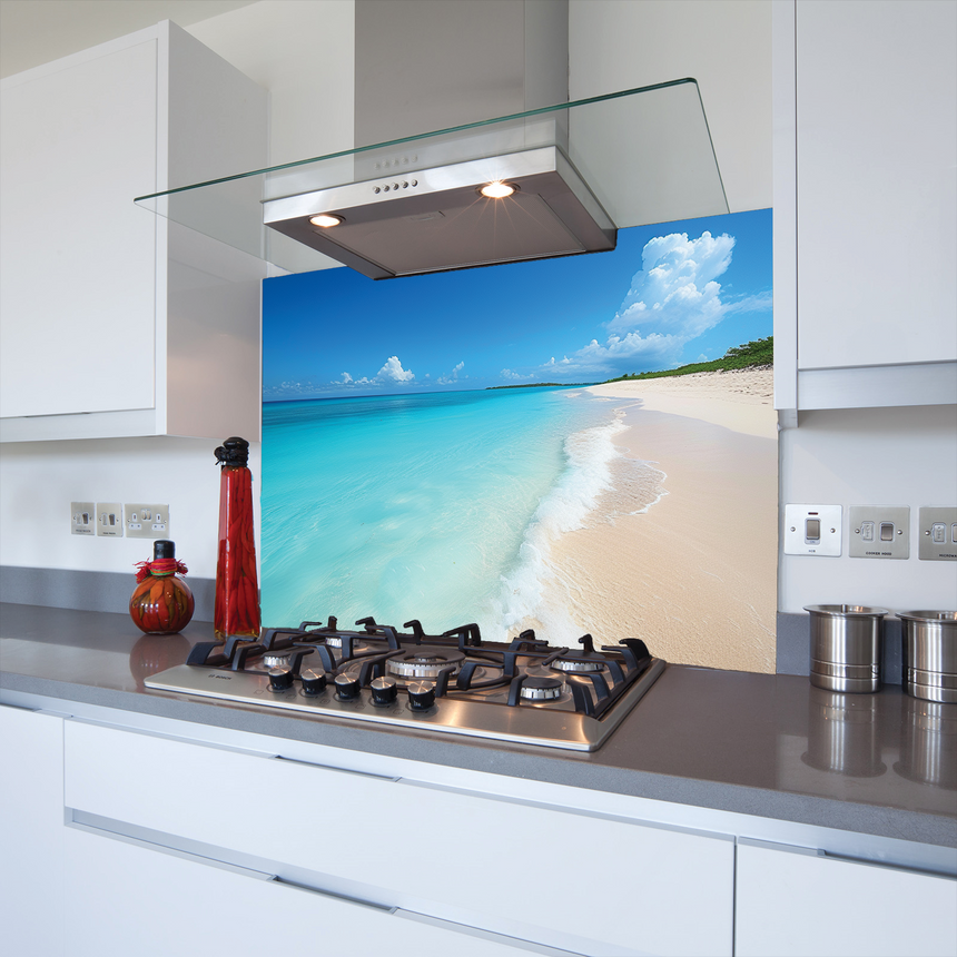 Sandy Beach Toughened Glass Kitchen Splashback - Adhesive Included
