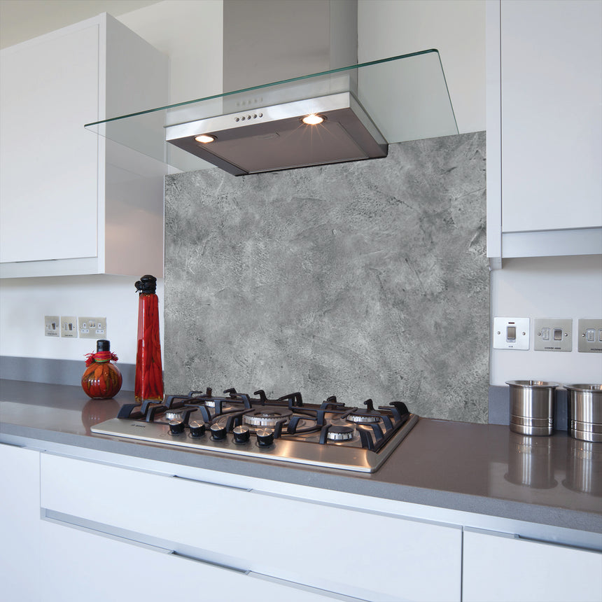 Cloudy Concrete Toughened Glass Kitchen Splashback - Adhesive Included