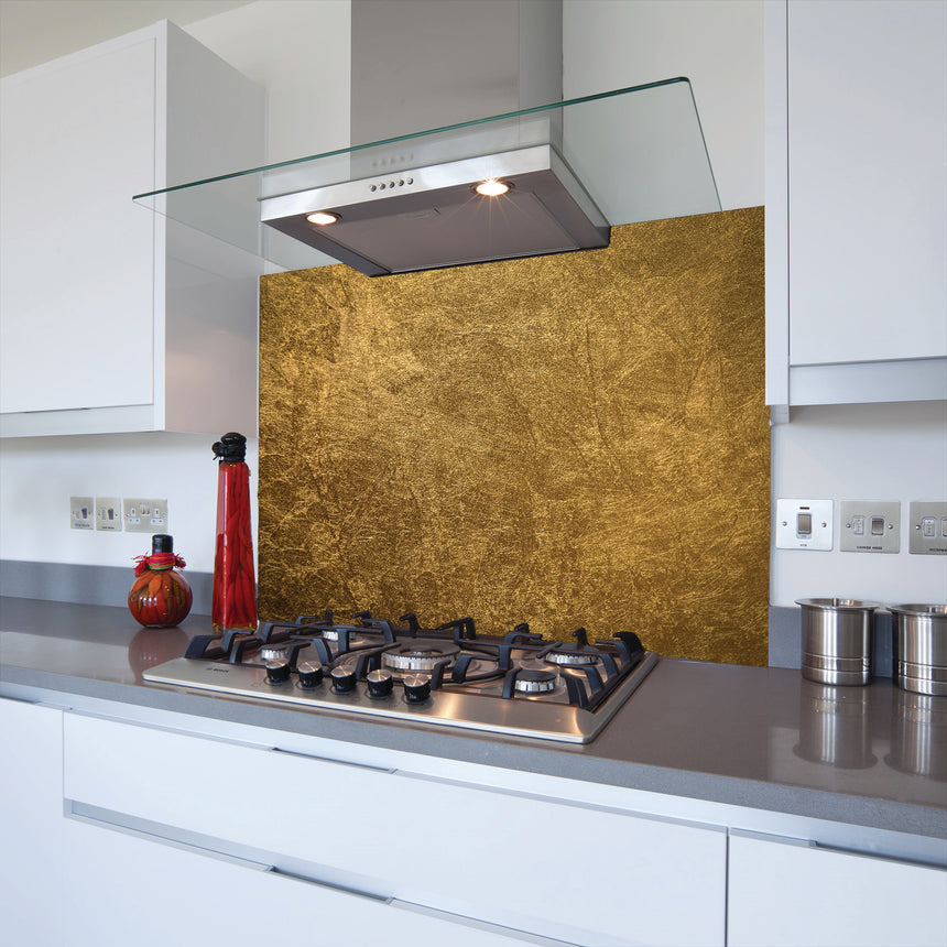 Gold Venetian Plaster Toughened Glass Kitchen Splashback - Adhesive Included