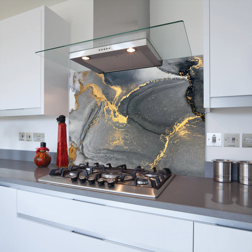 Grey Marble Toughened Glass Kitchen Splashback - Adhesive Included