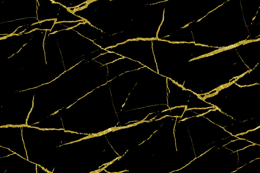 Gold Vein Black Granite Toughened Glass Kitchen Splashback - Adhesive Included