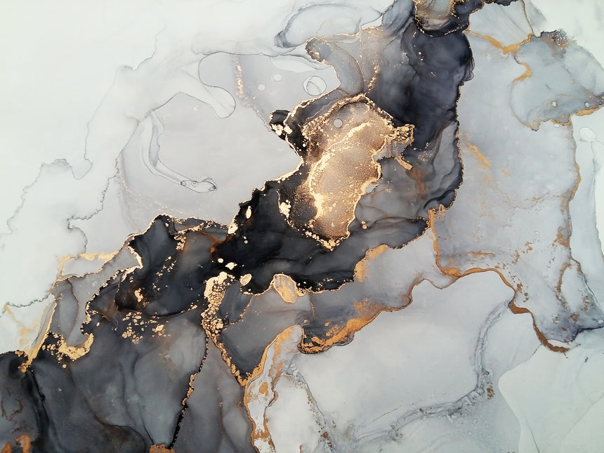 Grey & Gold Marble Toughened Glass Kitchen Splashback - Adhesive Included