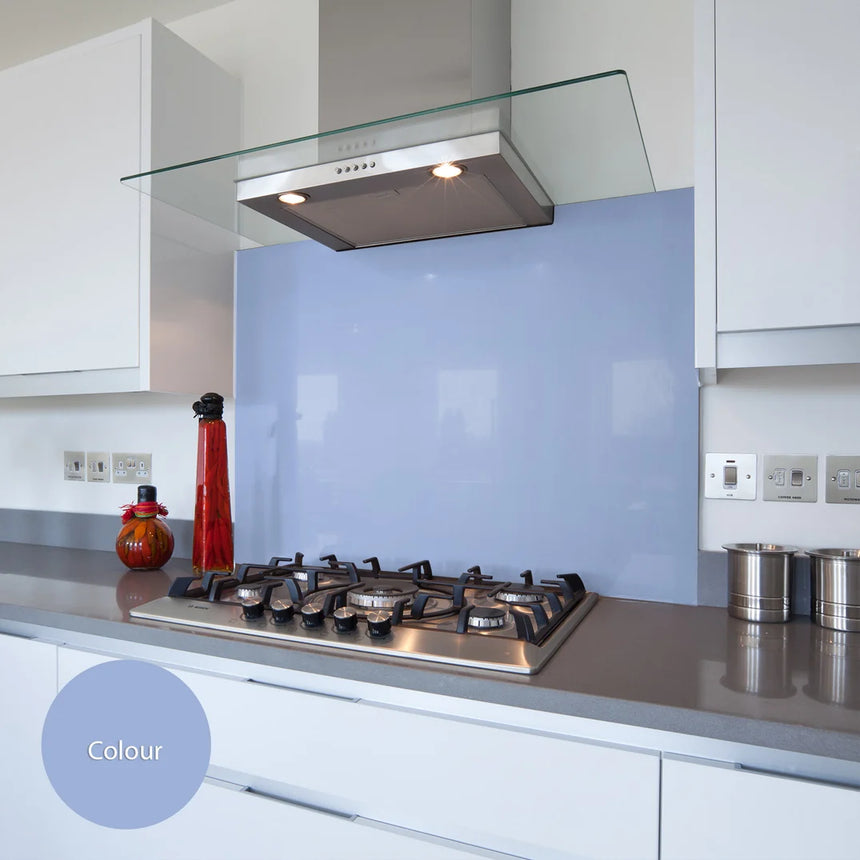 Berry blue glass splashback behind hob