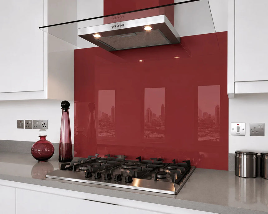 Crimson Velvet Red Glass Splashback behind hob
