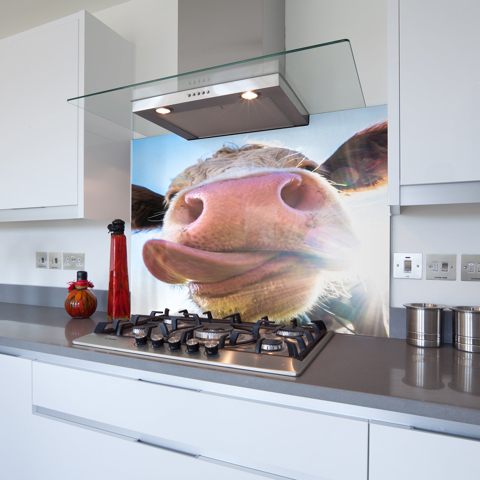 Cow Lick Toughened Glass Kitchen Splashback - Adhesive Included