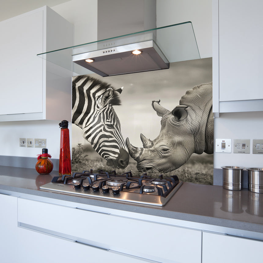 Zebra & Rhino Toughened Glass Kitchen Splashback - Adhesive Included