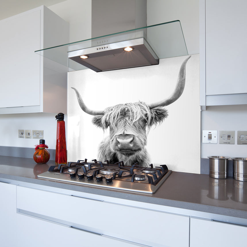 Highland Cow III Toughened Glass Kitchen Splashback - Adhesive Included