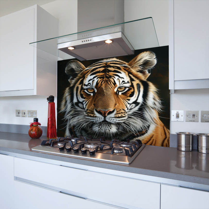 Tiger Head Toughened Glass Kitchen Splashback - Adhesive Included