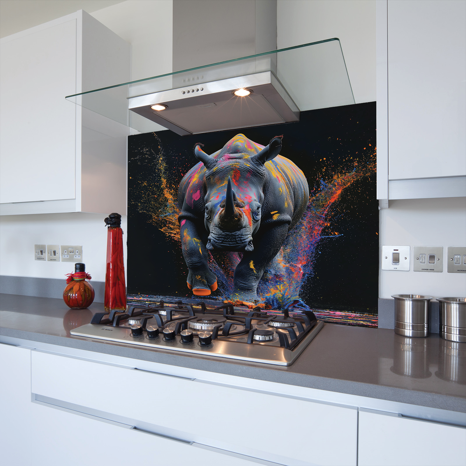Charging Rhino II Toughened Glass Kitchen Splashback - Adhesive Included
