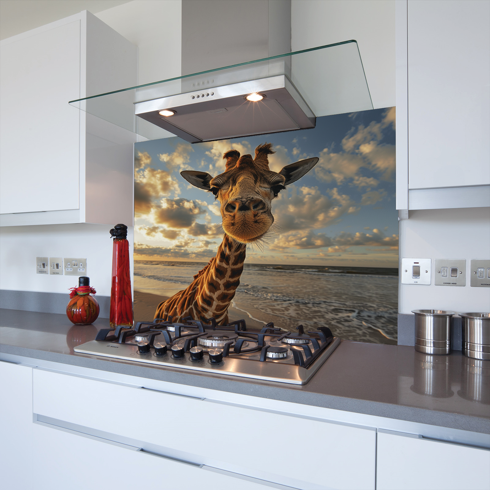Giraffe Toughened Glass Kitchen Splashback - Adhesive Included