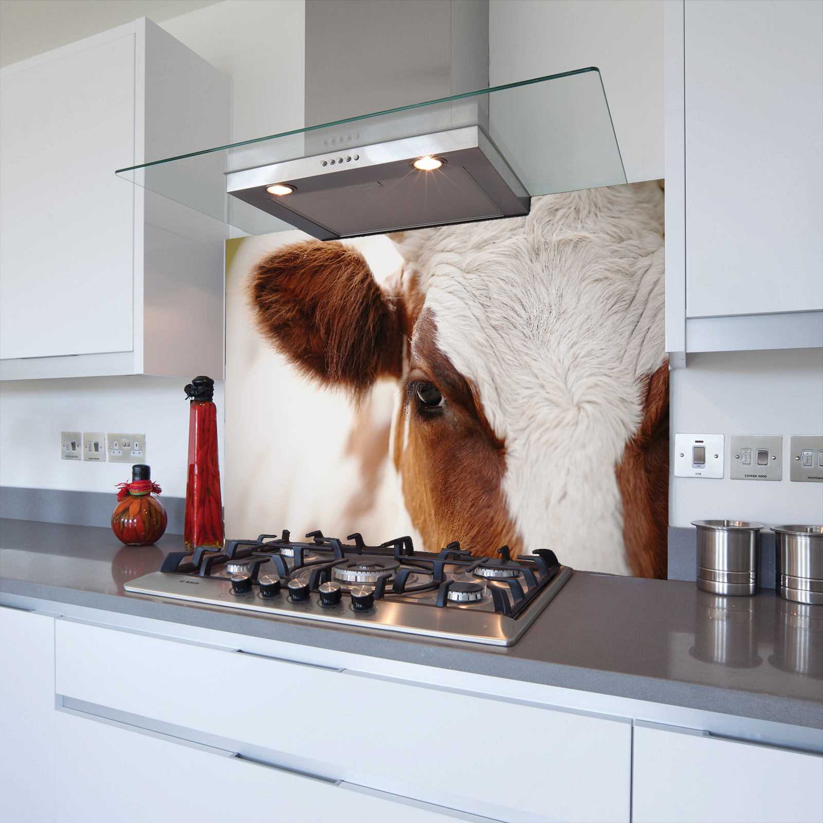 Cow Close Up Toughened Glass Kitchen Splashback - Adhesive Included