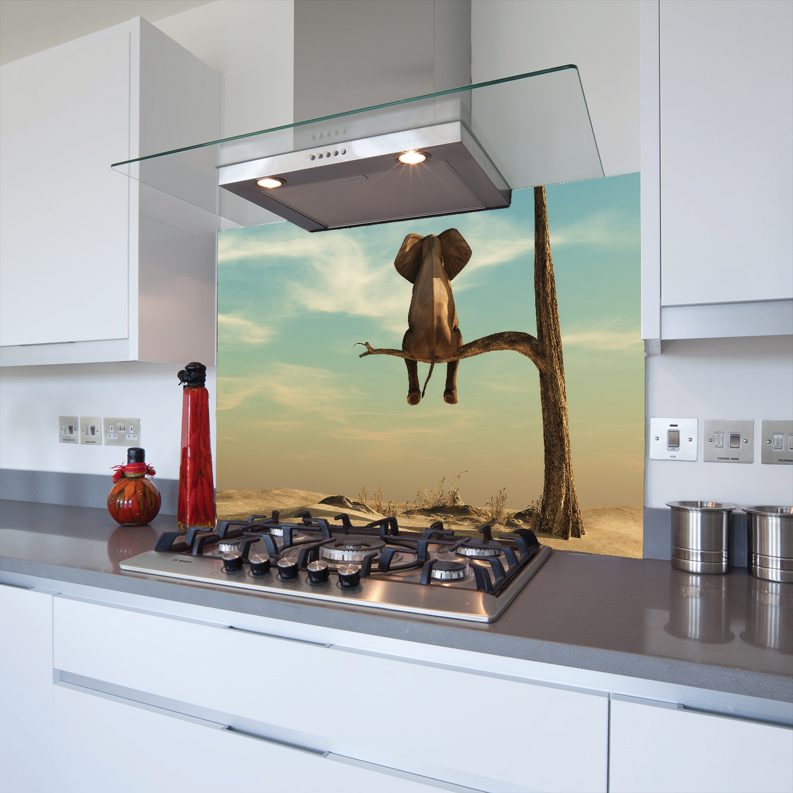 Elephant on a Tree Toughened Glass Kitchen Splashback - Adhesive Included