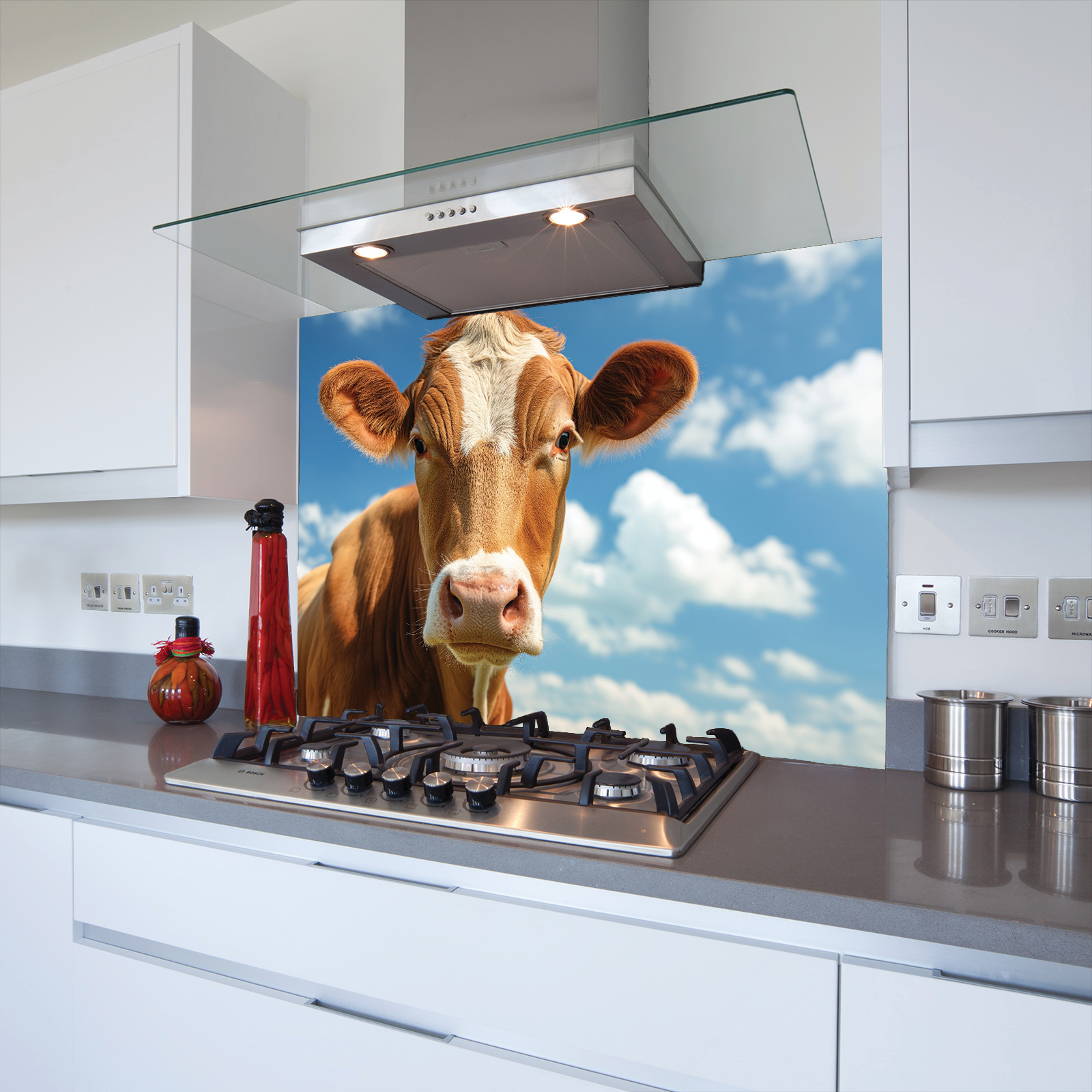 Brown Cow Toughened Glass Kitchen Splashback - Adhesive Included