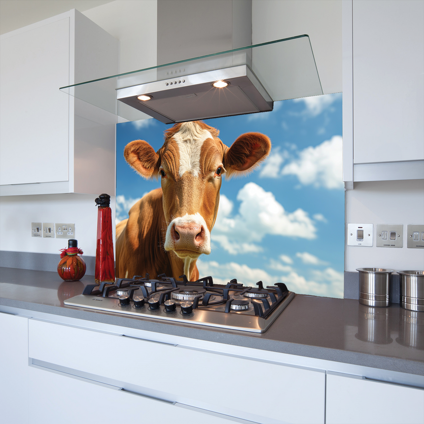 Brown Cow Toughened Glass Kitchen Splashback - Adhesive Included