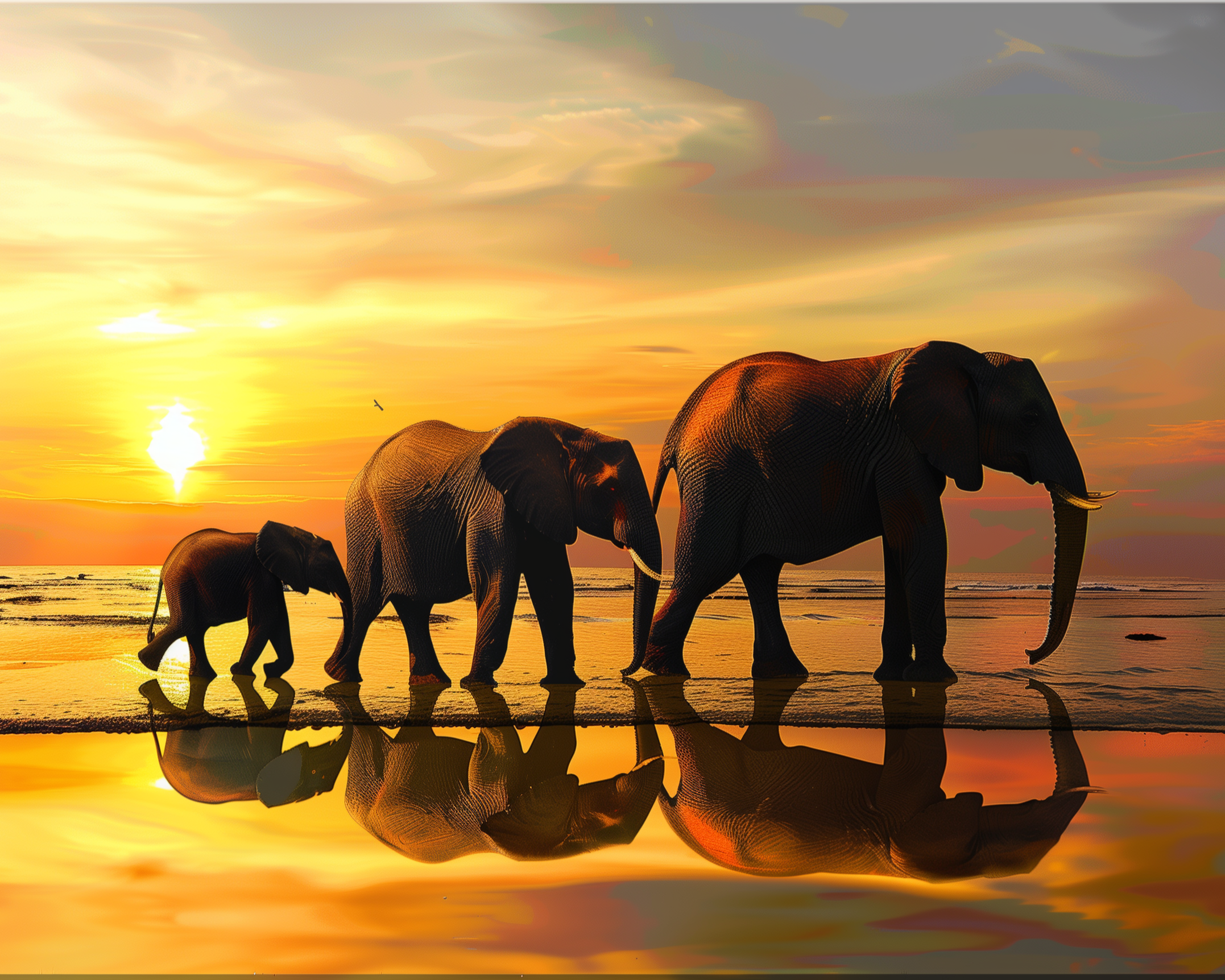 Elephants in the Sunset Toughened Glass Kitchen Splashback - Adhesive Included