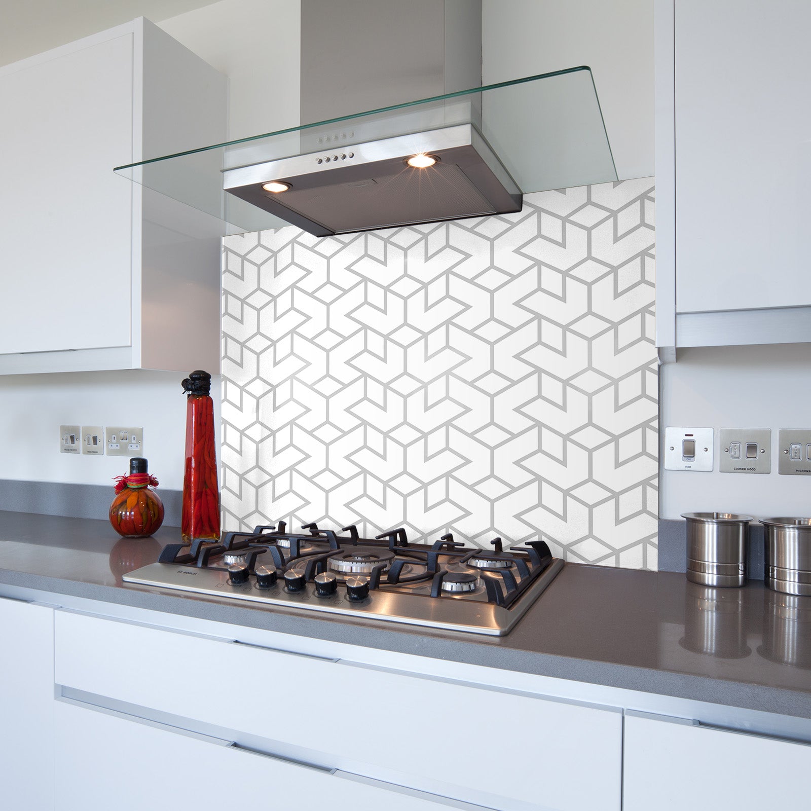 Geometric I Toughened Glass Kitchen Splashback - Adhesive Included