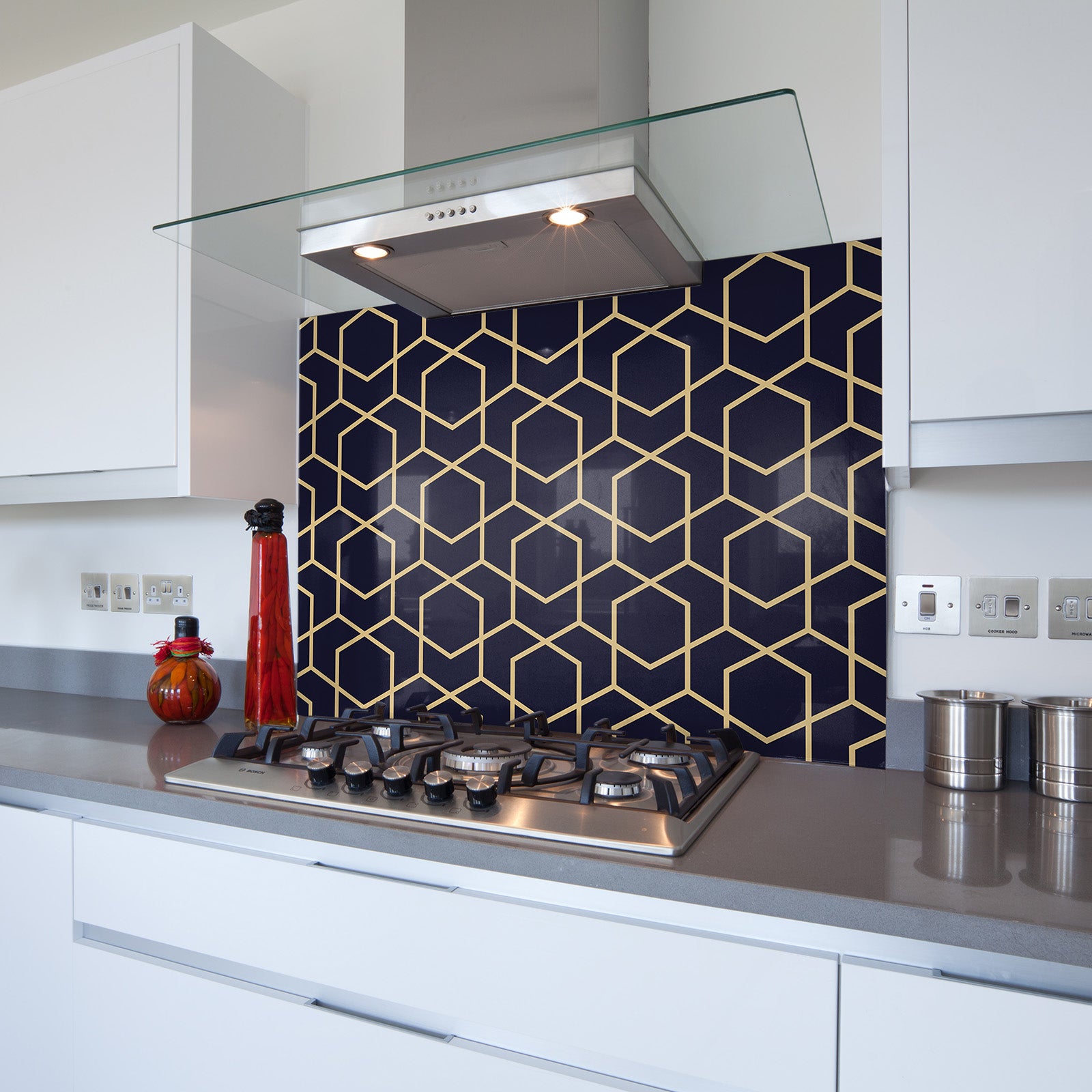 Geometric III Toughened Glass Kitchen Splashback - Adhesive Included
