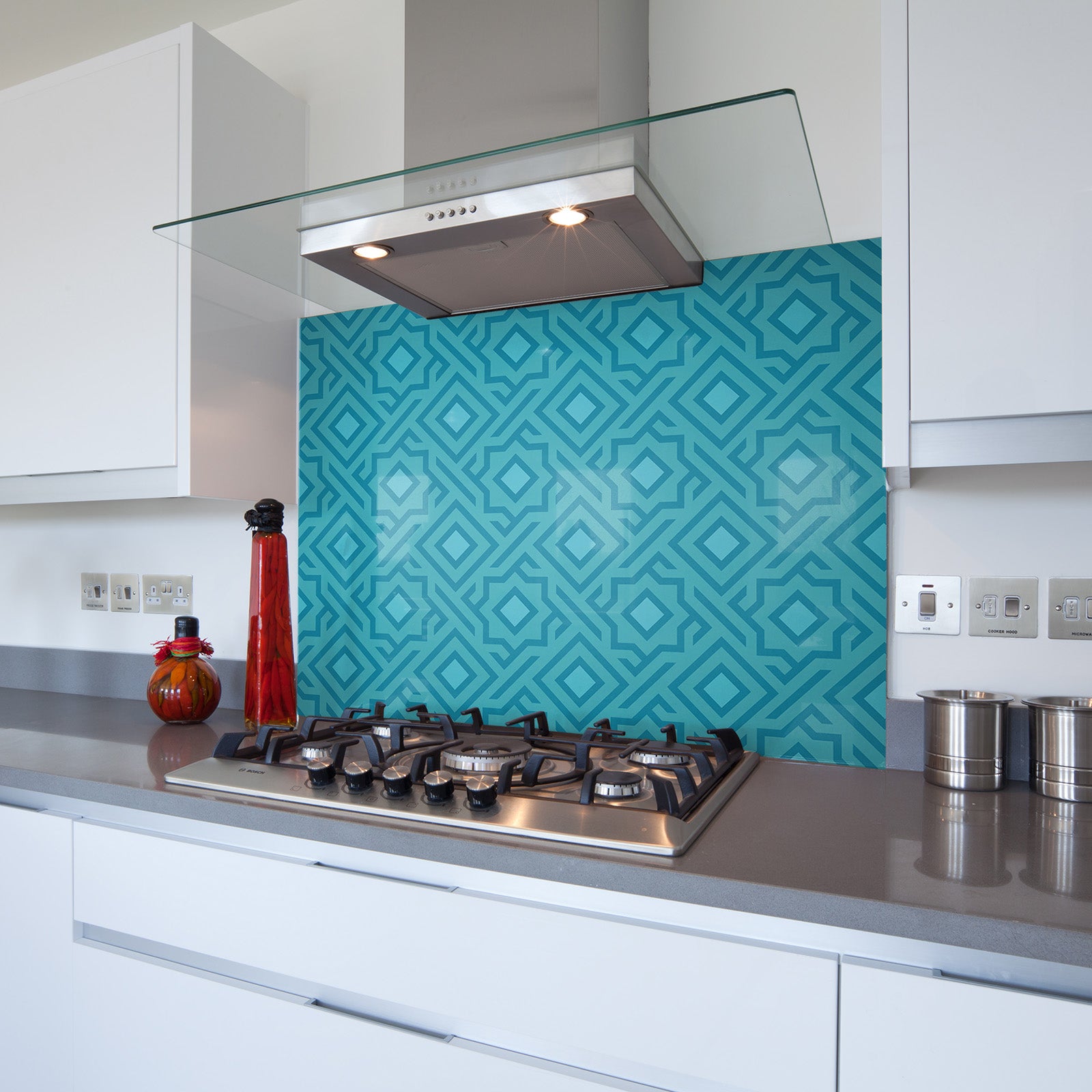 Geometric IV Toughened Glass Kitchen Splashback - Adhesive Included