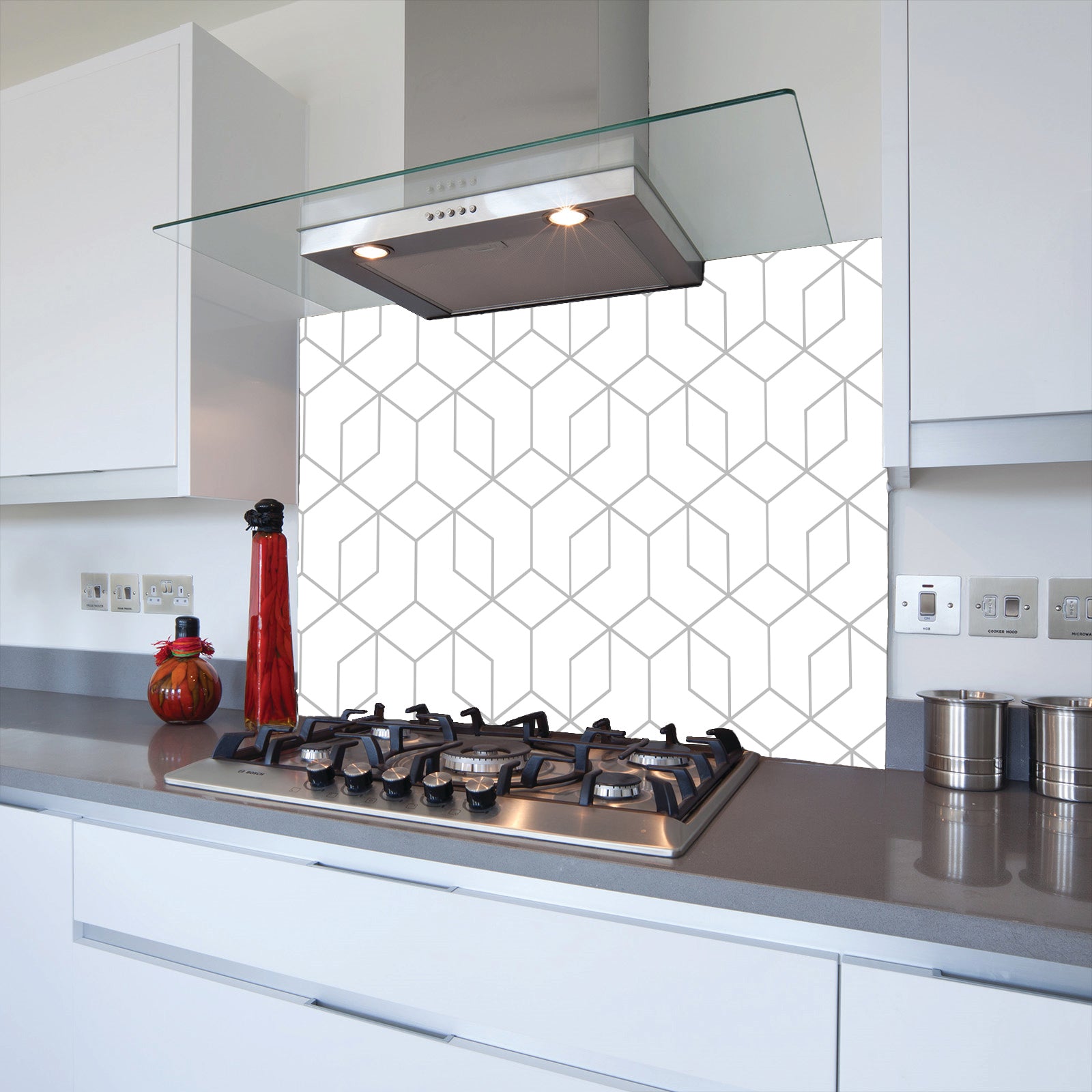 Geometric V Toughened Glass Kitchen Splashback - Adhesive Included