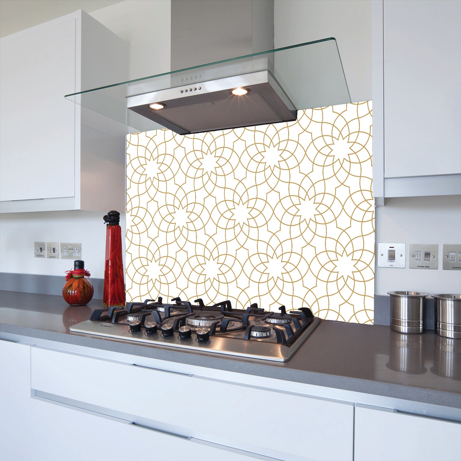 Geometric VI Toughened Glass Kitchen Splashback - Adhesive Included