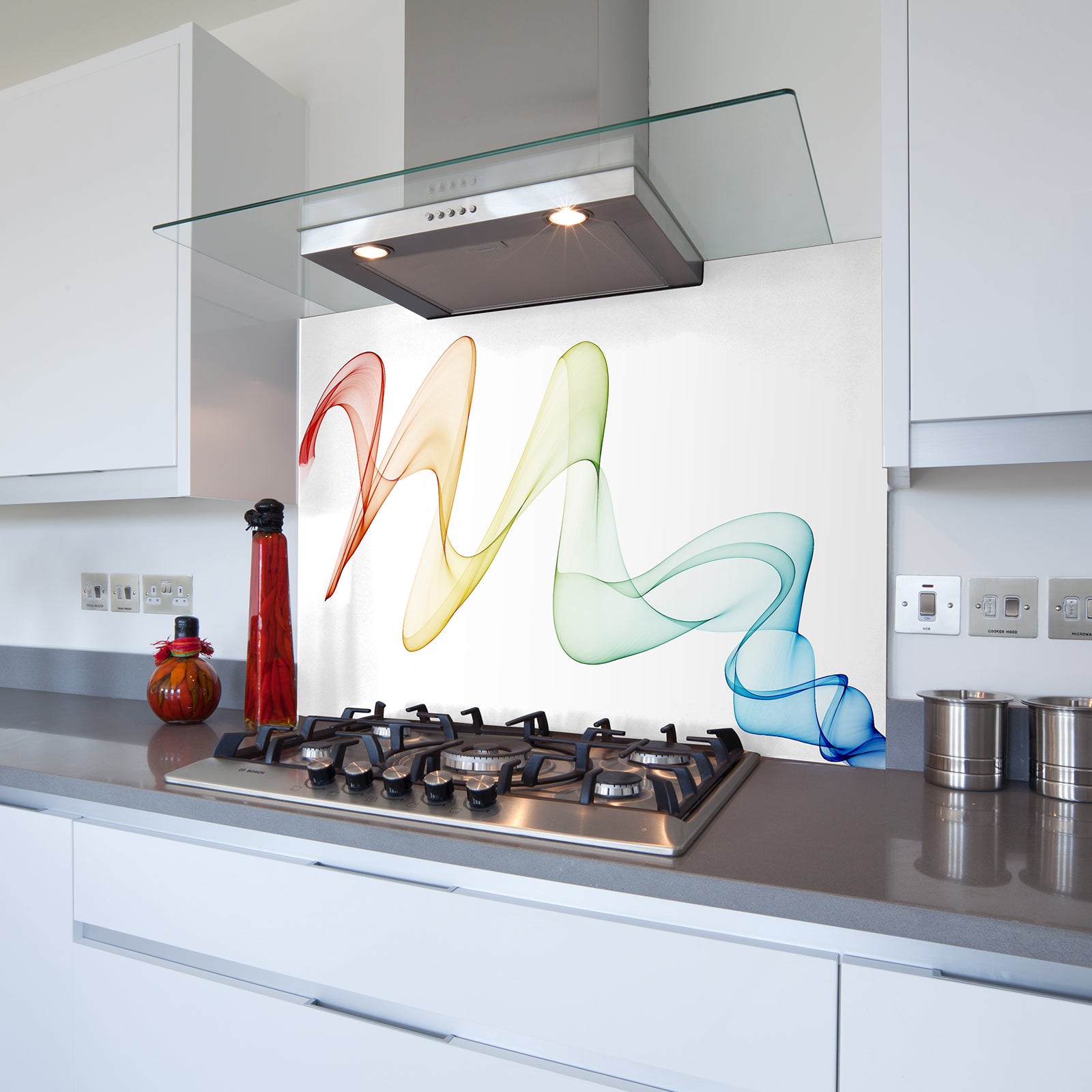 Coloured Wave Toughened Glass Kitchen Splashback - Adhesive Included