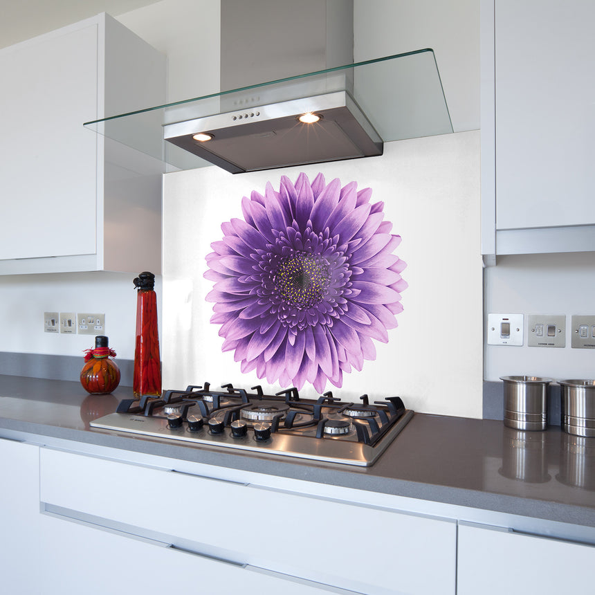 Purple Flowerhead Toughened Glass Kitchen Splashback - Adhesive Included