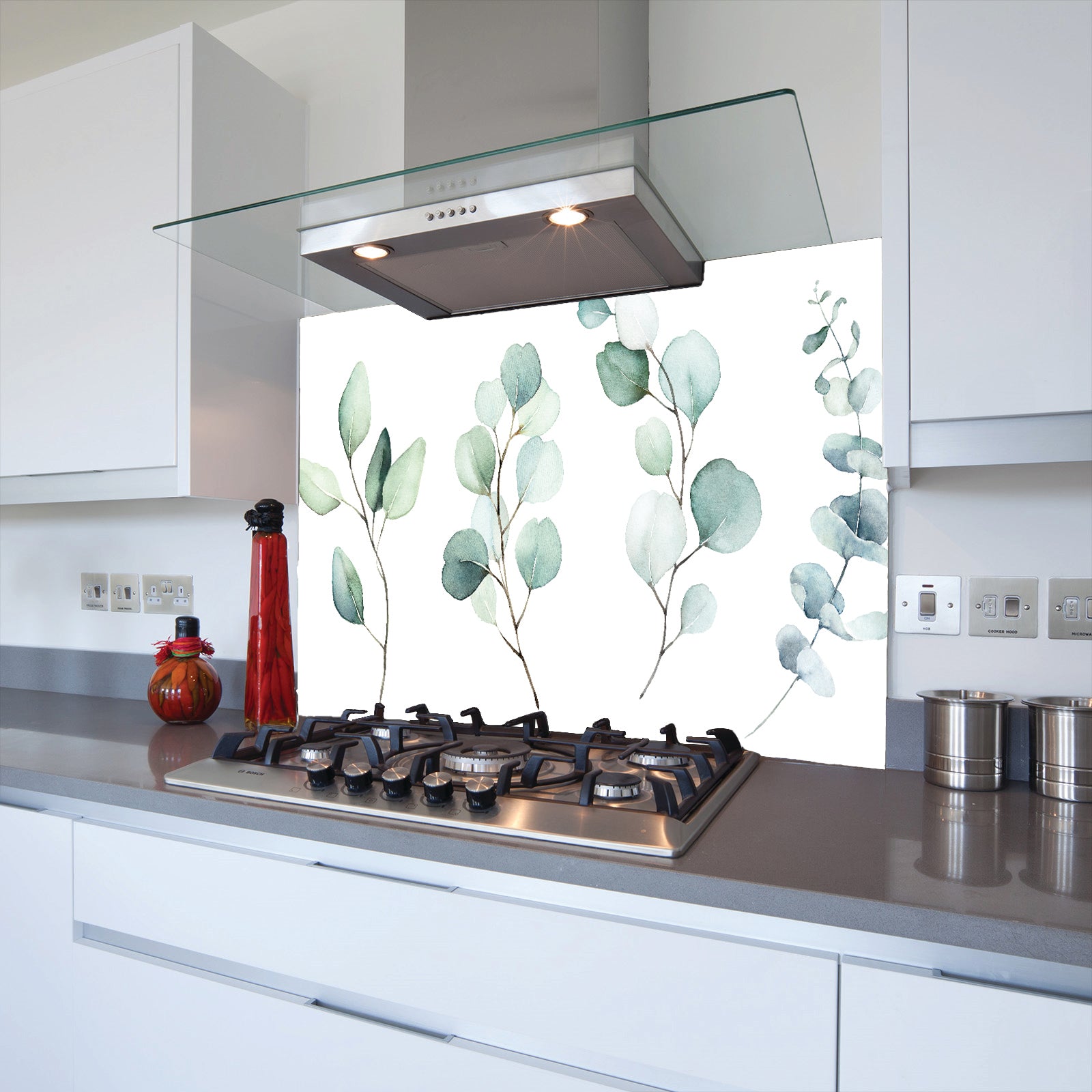 Faded Leaves Toughened Glass Kitchen Splashback - Adhesive Included