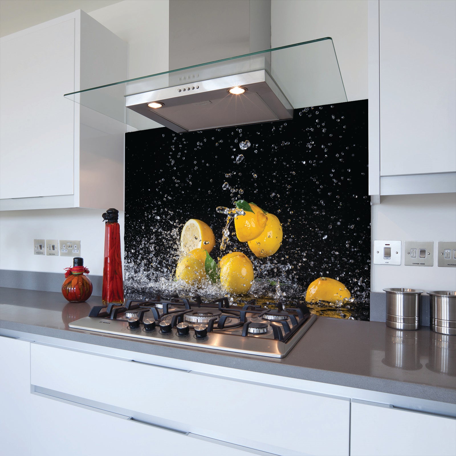 Splashing Lemons Toughened Glass Kitchen Splashback - Adhesive Included