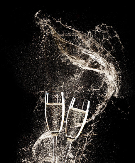 2 Champagne Glasses Toughened Glass Kitchen Splashback - Adhesive Included