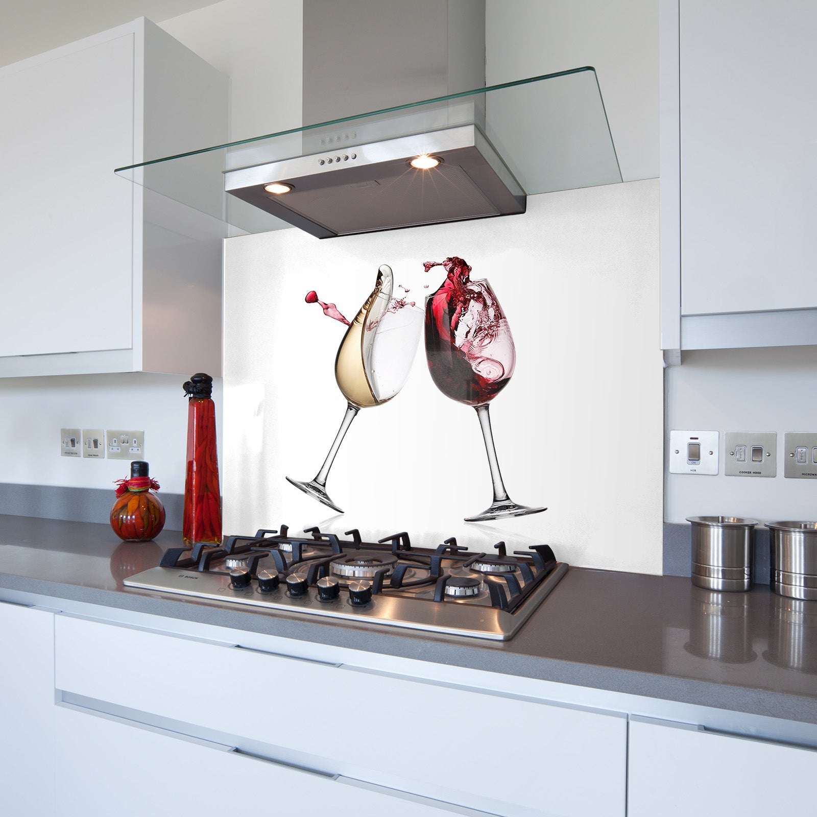2 Wine Glasses Toughened Glass Kitchen Splashback - Adhesive Included