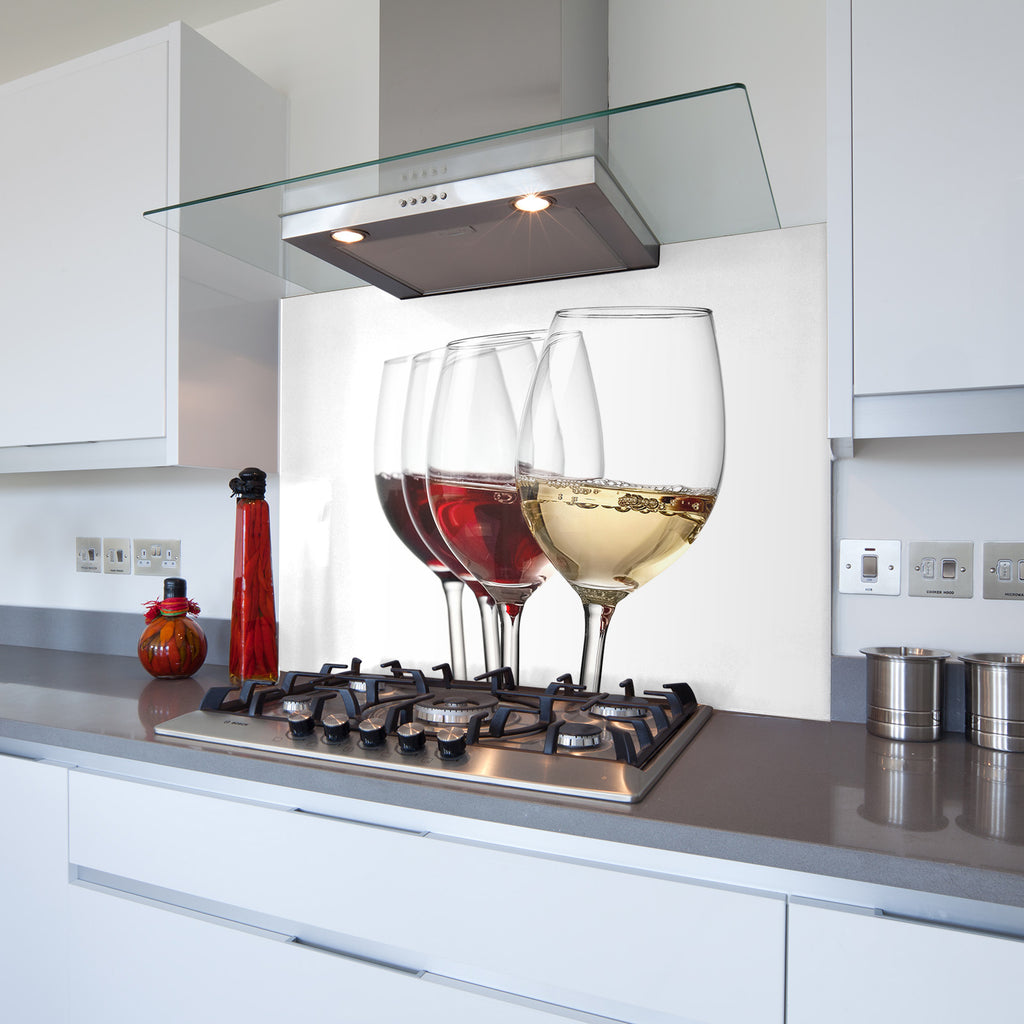 4 Wine Glasses Toughened Glass Kitchen Splashback - Adhesive Included