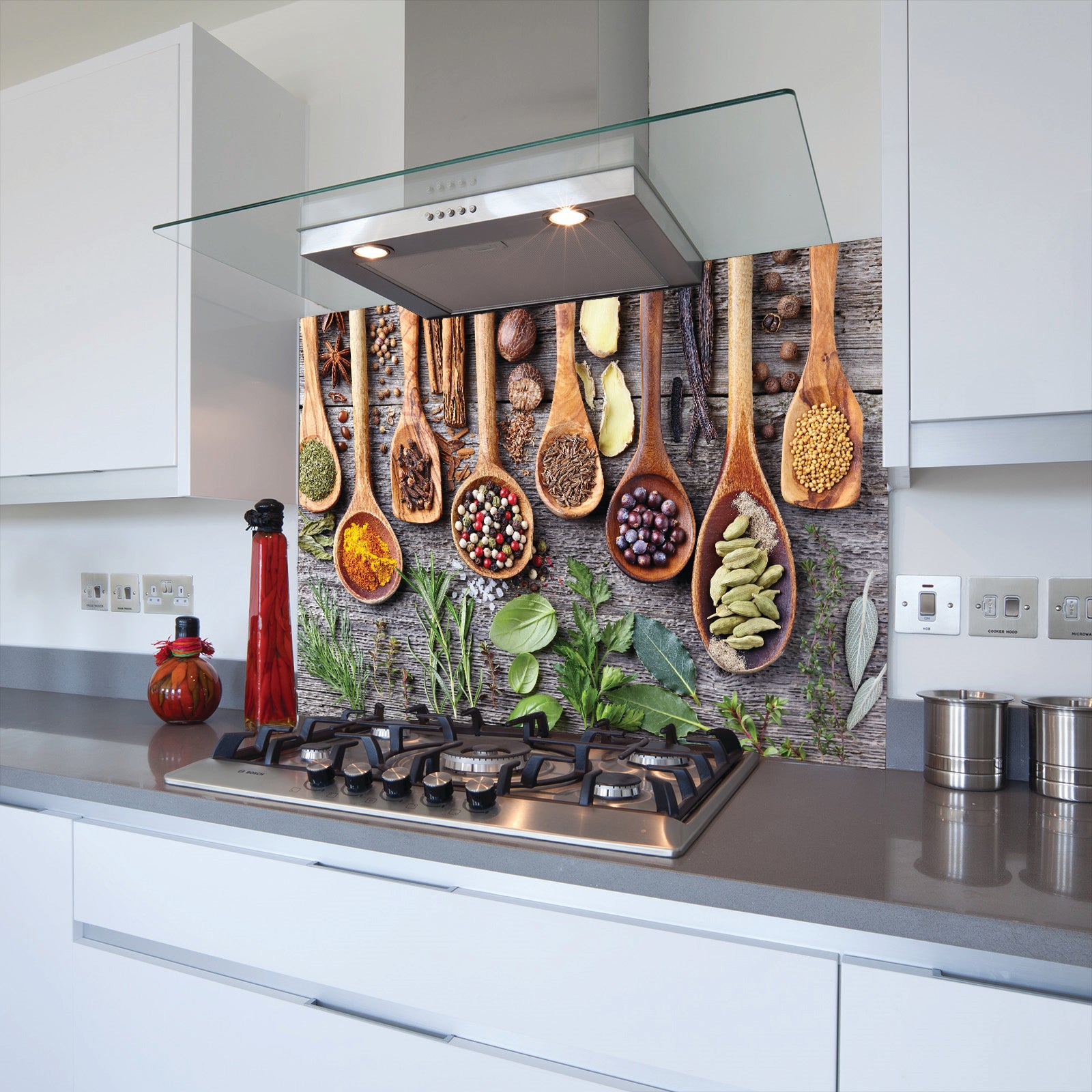 Spices Toughened Glass Kitchen Splashback - Adhesive Included