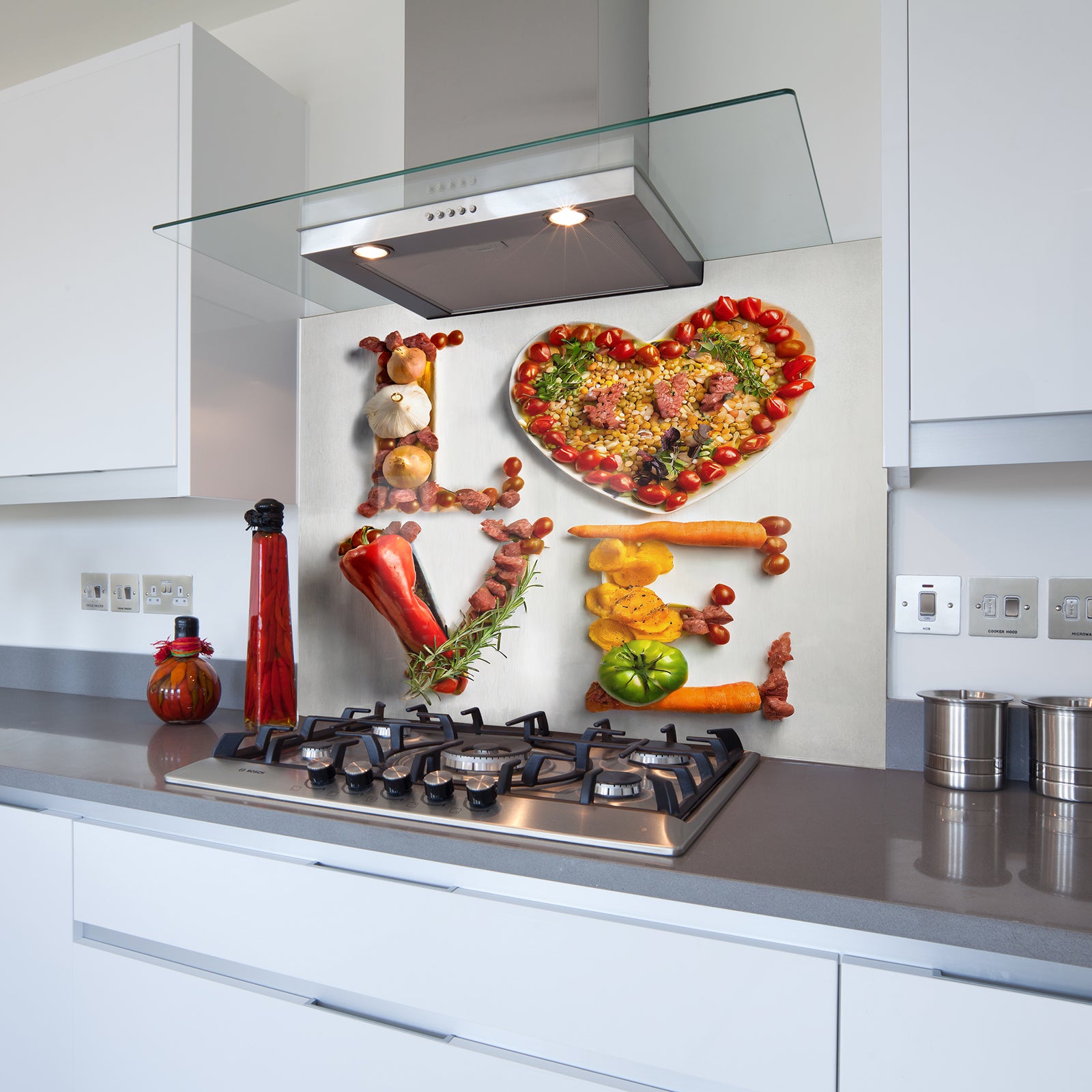 Food of Love Toughened Glass Kitchen Splashback - Adhesive Included
