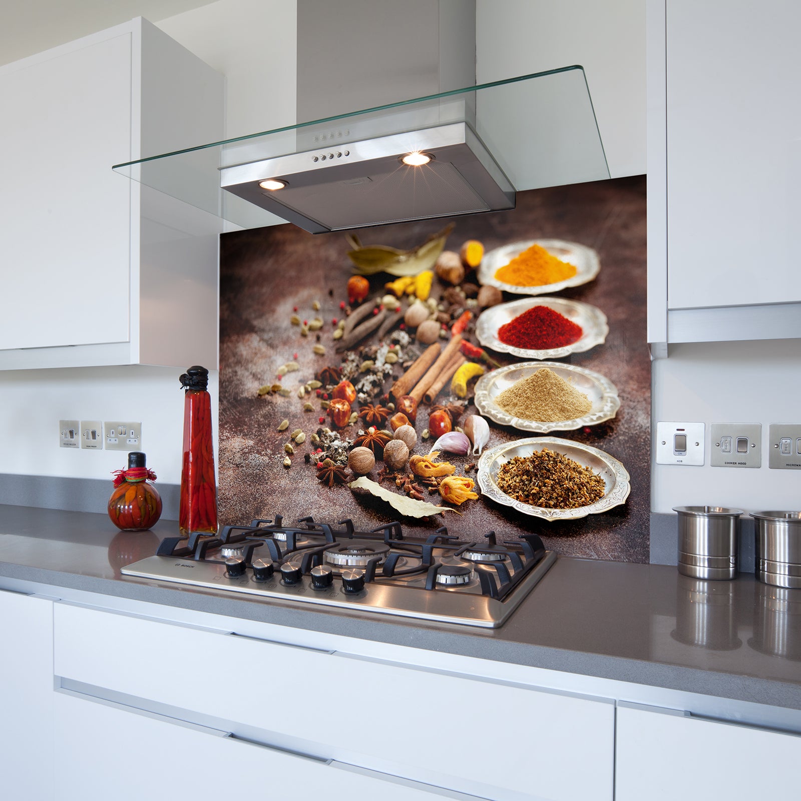 Spices V2 Toughened Glass Kitchen Splashback - Adhesive Included
