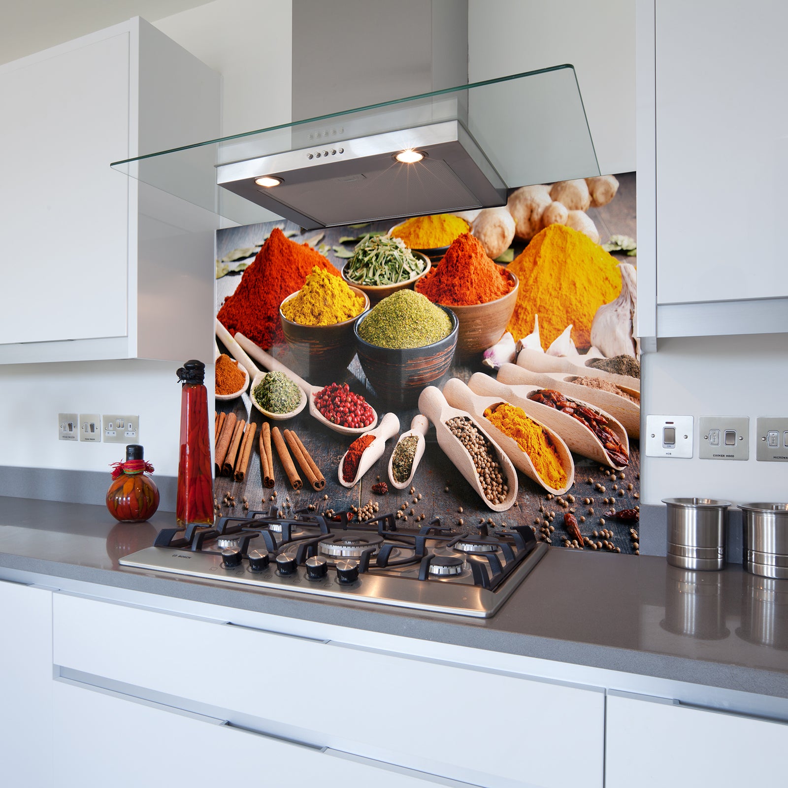 Spices V3 Toughened Glass Kitchen Splashback - Adhesive Included
