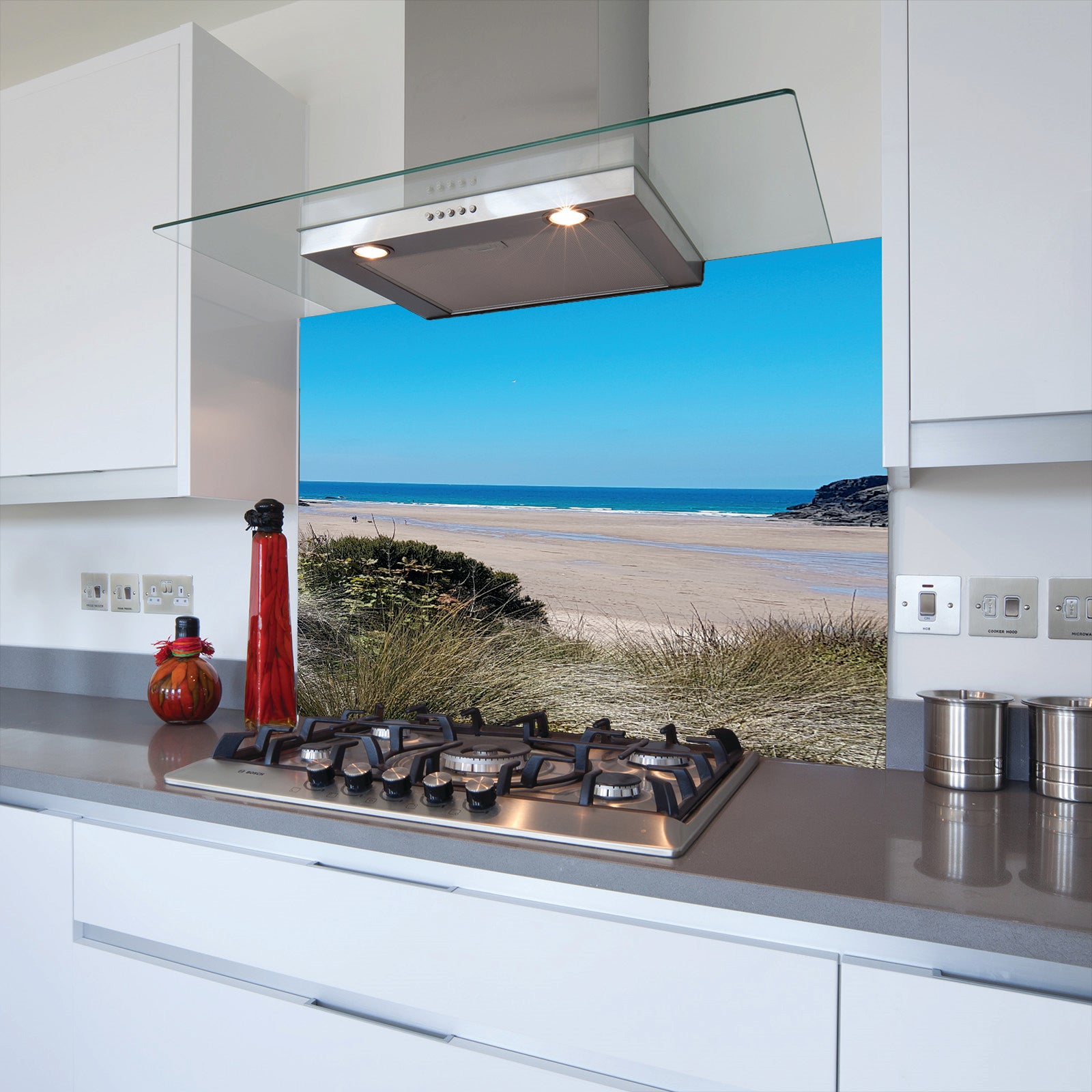 Beach View Toughened Glass Kitchen Splashback - Adhesive Included