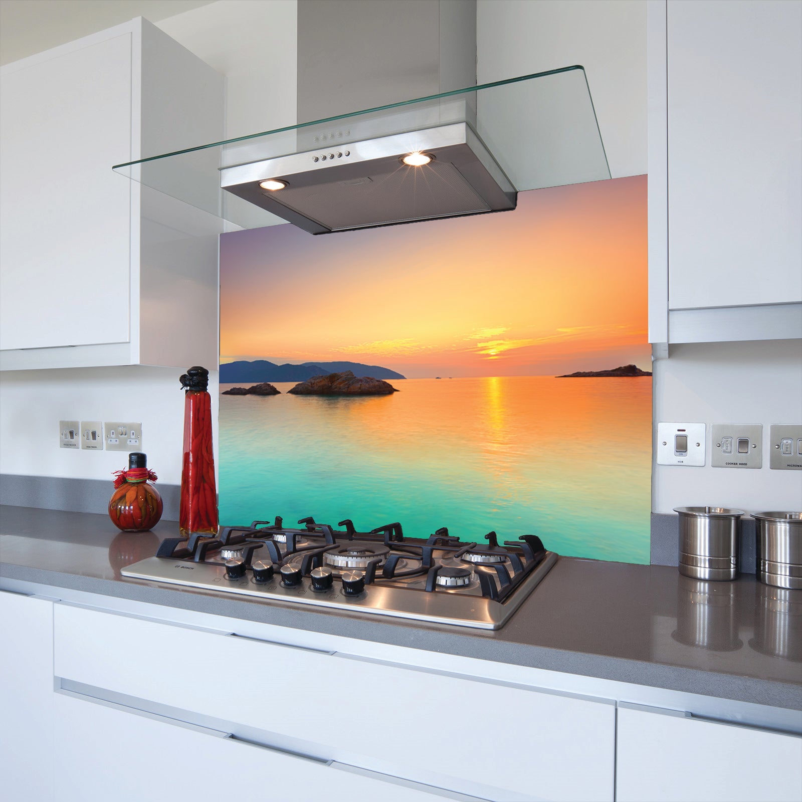 Sunset View Toughened Glass Kitchen Splashback - Adhesive Included